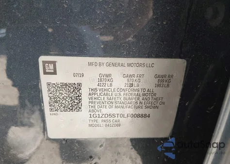 2020 Chevrolet Malibu Lt из США, поврежденный, VIN 1G1ZD5ST0LF008884